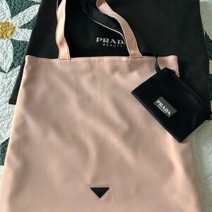 Prada Beauty Blush Pink & Black Tote Bag